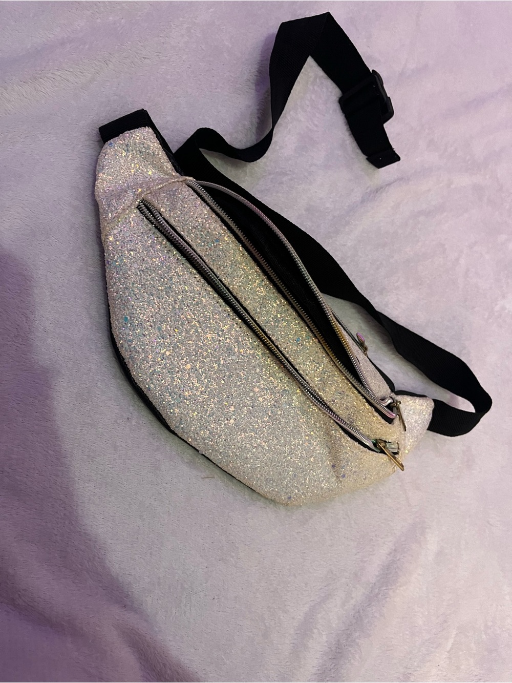 Glitter Crossbody Belt Bag - White